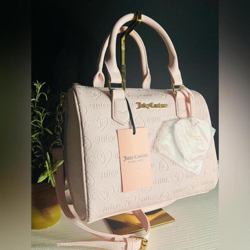 Juicy Couture Fame Pink Satchel Heart Embossed w/ Charm & Crossbody Strap NWT